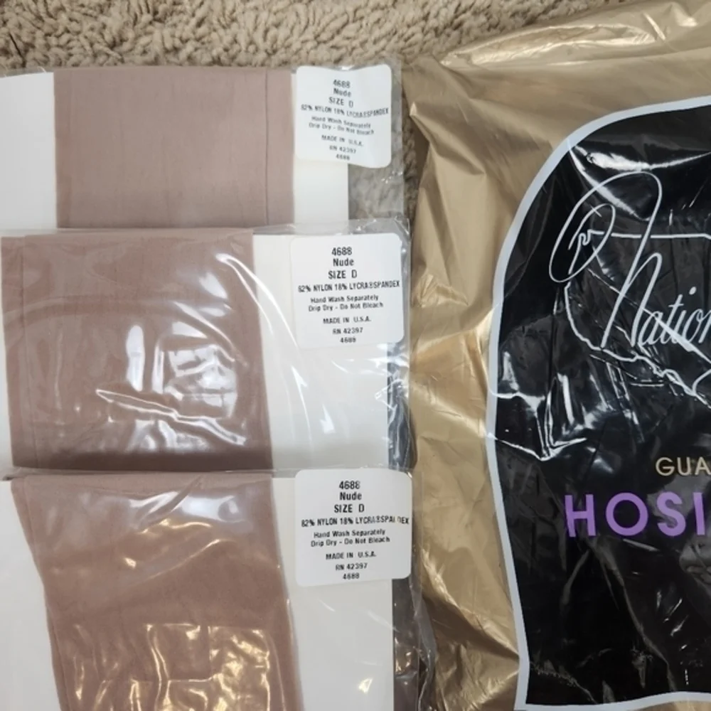 National's Guaranteed Hosiery VTG 50s 60s Pantyhose Stocking Size D.  NOS 3Pr.‎